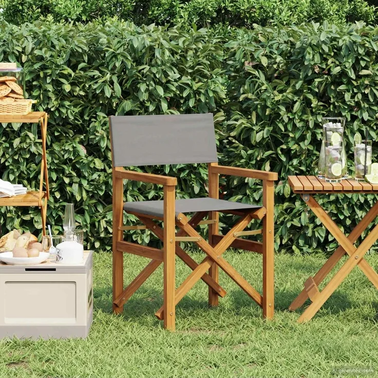 vidaXL Regiestuhl Braun und Hellgrau Massives Teakholz 42032677 – Bild 1