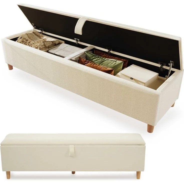 BlingBin Bettbank (1-St, 145 x 38 cm mit hydraulischem Stauraum – Cordstoff, Massivholz & MDF), Beige, 200 kg Tragkraft, Modernes Design für Schlafzimmer – Bild 4