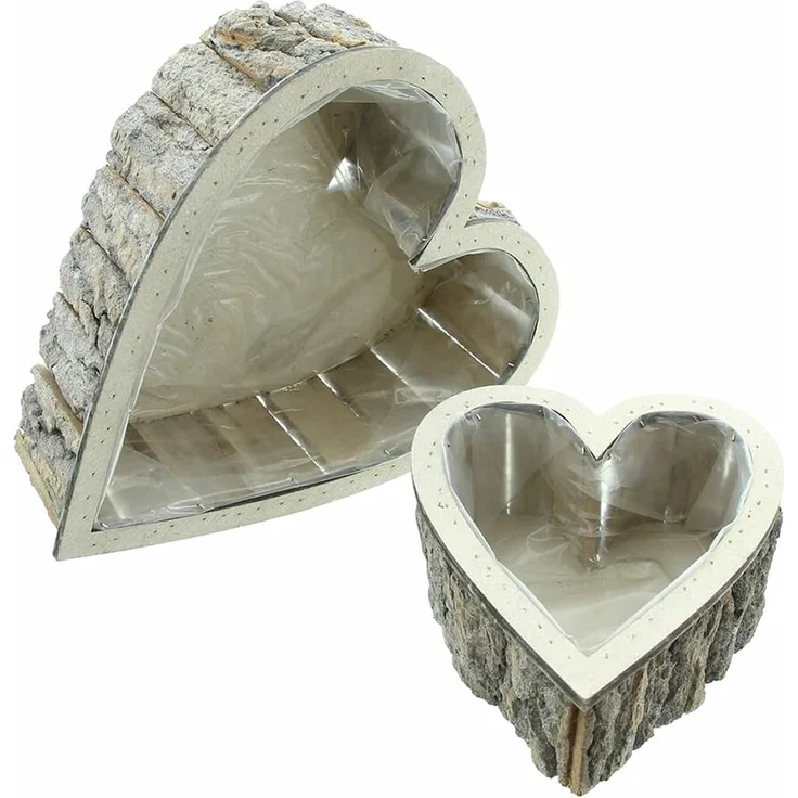 Dekoleidenschaft Pflanzschale "Herz" aus Holz, rustikales Pflanzgefäß in Herzform, Kräutertopf (2 St, im Set), Pflanzring, Pflanztopf natur, Blumentopf, Gartendeko für Draußen – Bild 2