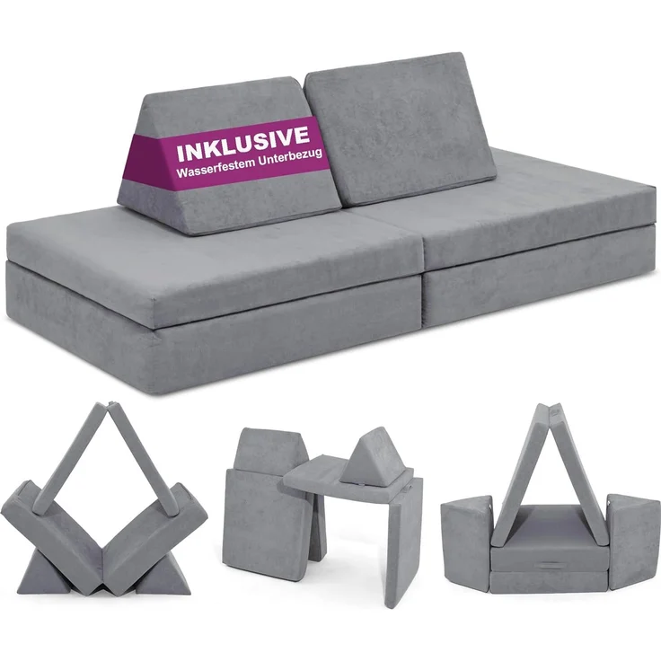 Linodino Kindersofa Spielsofa I aus Schaumstoff Bausteine I Spielcouch für Kinder, Wasserfeste Unterbezüge, Waschbare Chenille Bezüge 30° – Bild 1