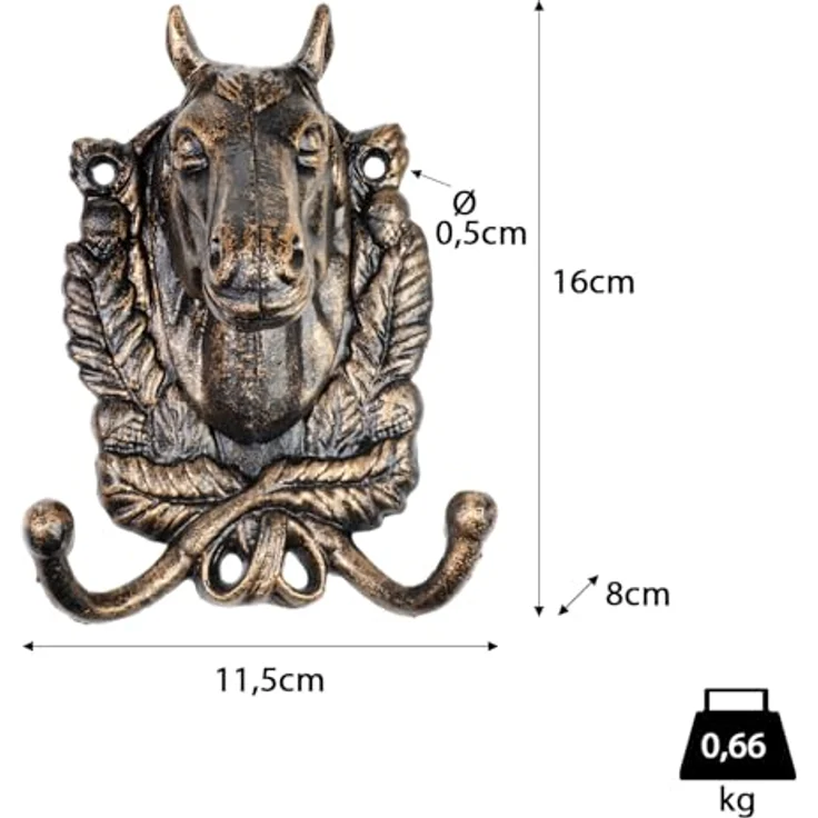 Rustikaler Wandhaken Kleiderhaken Pferdekopf Antik-Look - Haken aus massivem Material für Jacken, Handtücher & Schlüssel - Maße: 16 x 11,5 x 8 cm - Dekorativer Garderobenhaken – Bild 3