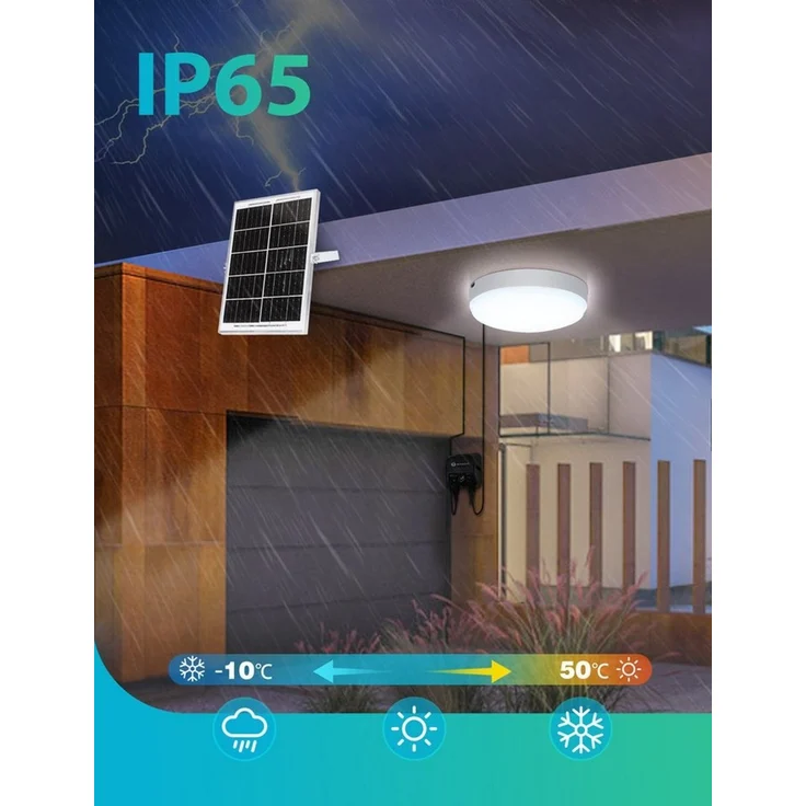Aigostar LED Solarleuchte Solarlampe Decke Außen LED Solar Deckenleuchte Outdoor, mit 8m Kabel, Sensorschalter, LED fest integriert, Kaltweißes Licht – Bild 3