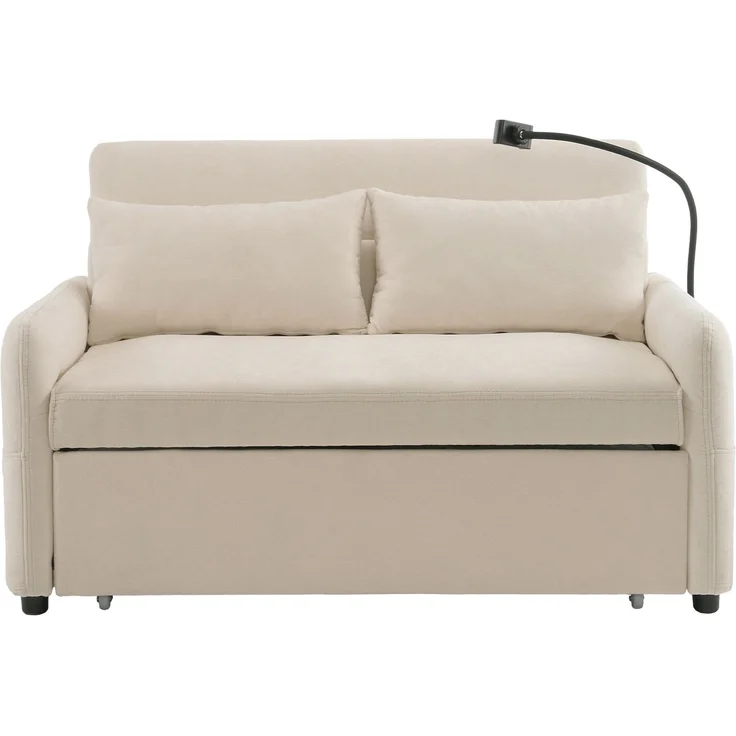 ZUBALIYA Schlafsofa 163x81 cm, mit USB - Anschluss, mit Ausziehbett, mit Chenille - Bezug, mit Samtbezug, mit Schaumstoffpolsterung, Weiß – Bild 15