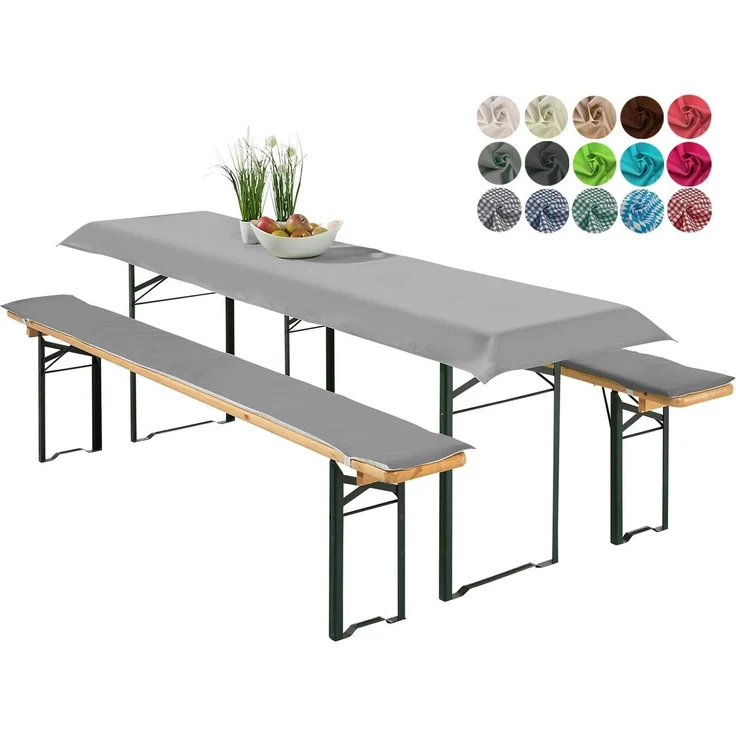 heimtexland Hussen-Set Bierzeltgarnitur Polster Deko Auflagen Set 3-tlg, 2 Bierbankauflagen mit Gummizug und 1 Tischdecke, Tischdeko Garten – Bild 5