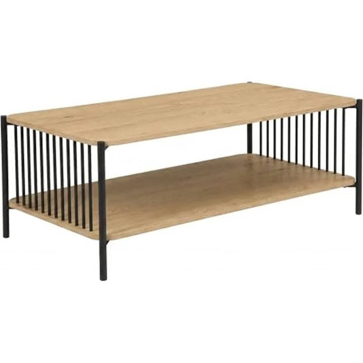 Couchtisch 110x60cm Eiche Optik Rechteckig - Design Sofatisch Metall - Wohnzimmertisch Ablage - Loungetisch Stauraum - Beistelltisch Kaffeetisch – Bild 1