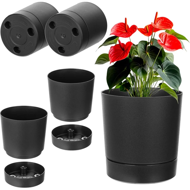 KADAX Blumentopf mit Ständer AURA 145 recycelt - schwarz 2er-Pack – Bild 2