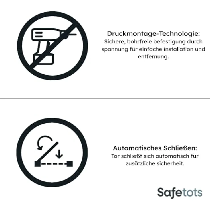 Bettacare Automatisch Schließendes Treppengitter, 147cm - 154cm, Schiefergrau, Druckmontage-Sicherheitsgitter, Babygitter, Sicherheitsschranke für Türen, Flure und Räume – Bild 5