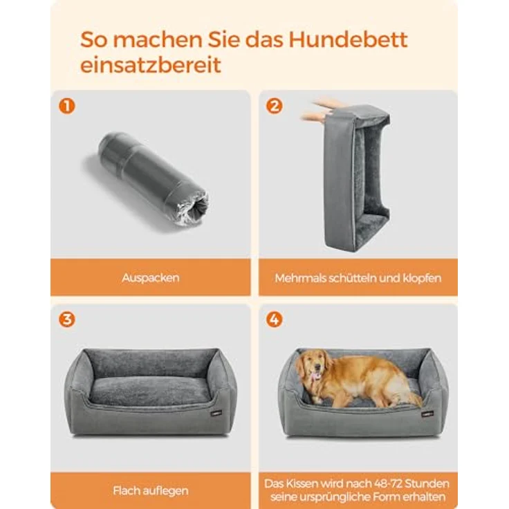 Feandrea Hundebett, Hundekissen in Leinenoptik, Hundekorb, erhöhte Ränder, rutschfeste Unterseite, Bezug abnehmbar waschbar, XL, für große Hunde, 110 x 75 x 27 cm, hellgrau PGW12GG – Bild 9