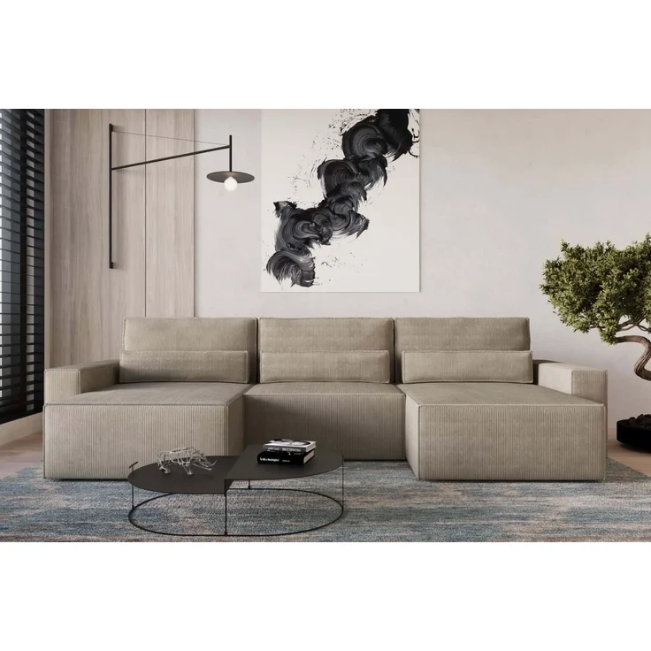 Wohnlandschaft Brazil Mini U-Form |Schlaffunktion |Bettkasten|Cord – Bild 1