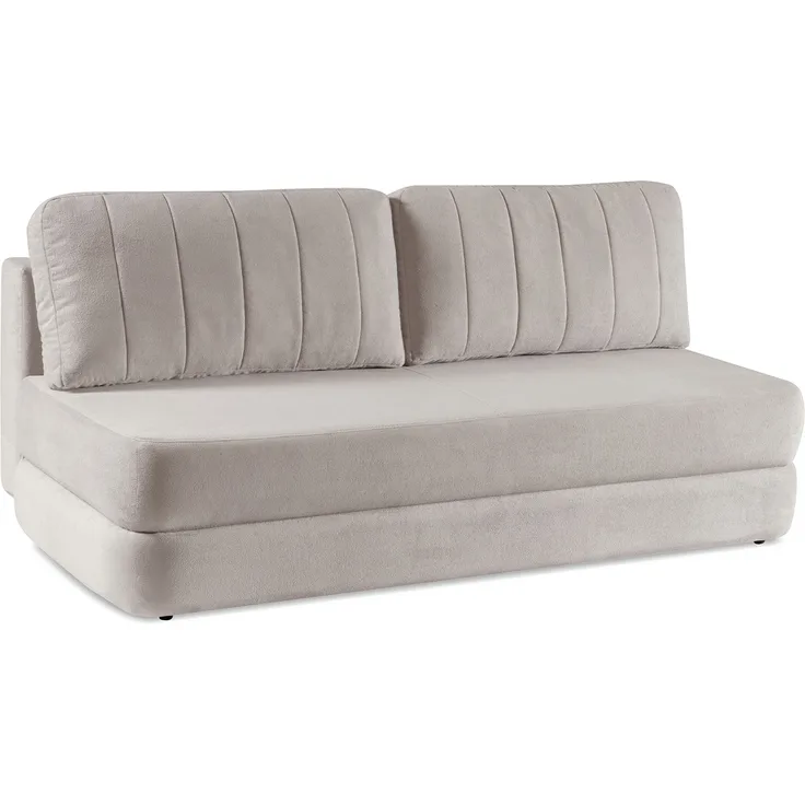 MEBLINI Sofa mit Schlaffunktion – ORBIS – 211x103x93cm – Beige Plüsch – Schlafcouch Ausziehbar - Schlafsofa mit Bettkasten - Sofabett - Couch mit Schlaffunktion – Klappsofa
