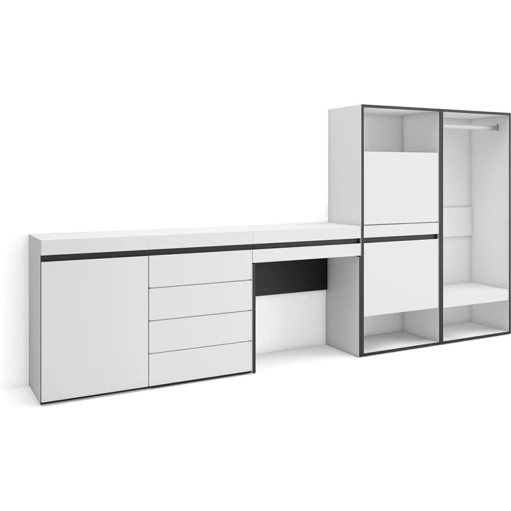 Skraut Home | Schuhregal, Schuhschrank | Schuhaufbewahrung | 297 x 145 x 35 cm | Für Schlafzimmer, Zimmer | Offener Kleiderschrank | Kommode mit Schubladen | Schminktisch | Moderner Stil | Weiß
