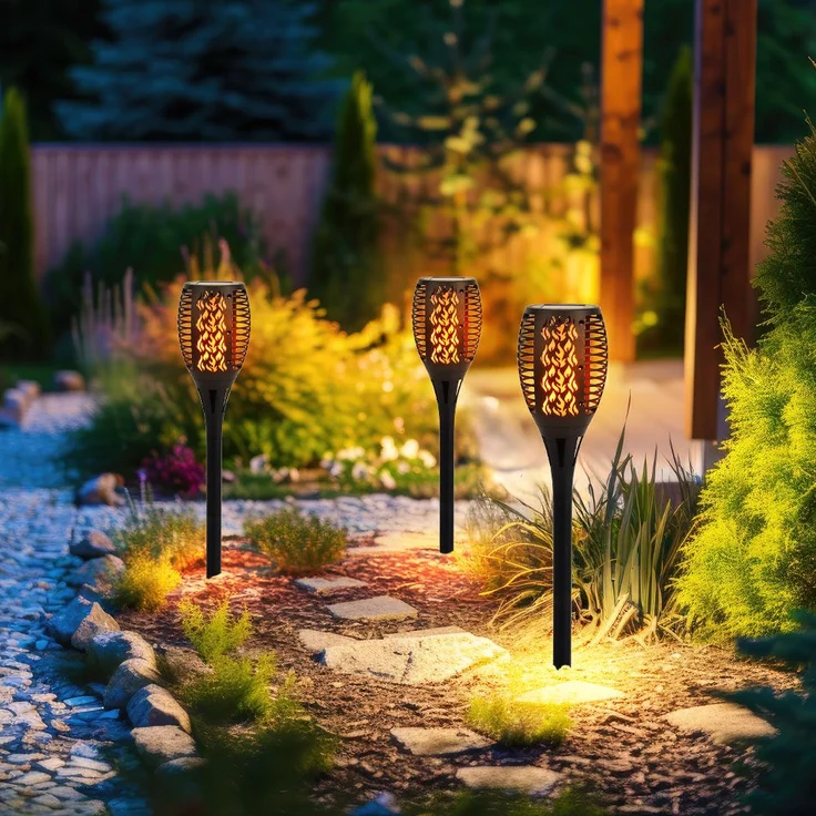 2x LED Solarlampe, Feuer-Effekt, Garten Fackel Höhe 58 cm – Bild 5