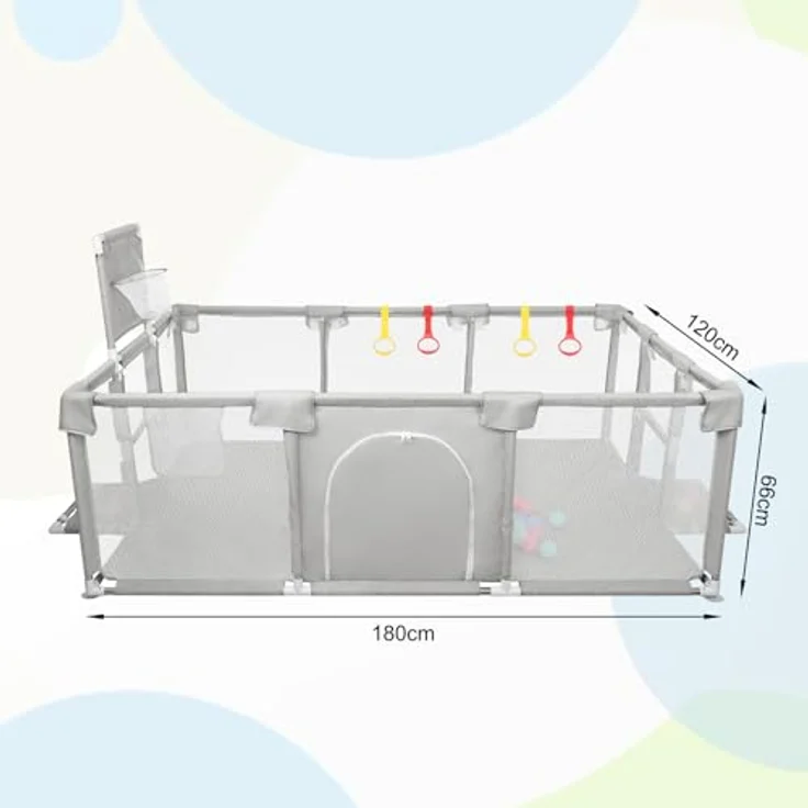 Laufgitter für Kinder mit Saugnäpfen, Verbesserte Version 2025 Babygehege 300D Oxford-Gewebe, Aktivitätszentrum für Kinder, einfach zu montieren und zu reinigen - 180 x 120 x 66 cm - Hellgrau – Bild 7