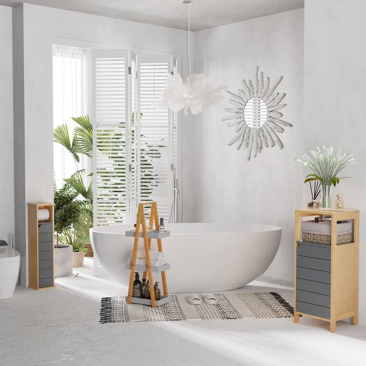 Wohnora-Toilettenpapierhalter - Toilettenpapierständer - 2-stufig, MDF, grau, Bambus,H 750cm x T 180cm x B 180cm – Bild 2