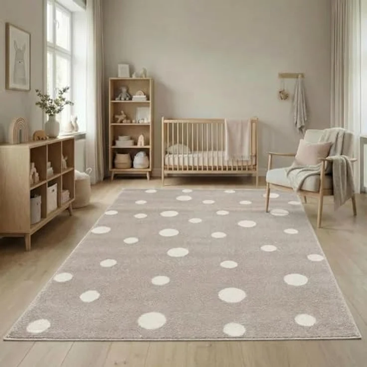 Jimri Kinderteppich DOTS l Pünktchen Gepunktet l Öko-Tex Siegel | Farbe: Beige Blau Rosa | Kinderzimmer/Jugendzimmer (Beige, 120x170 cm) – Bild 4