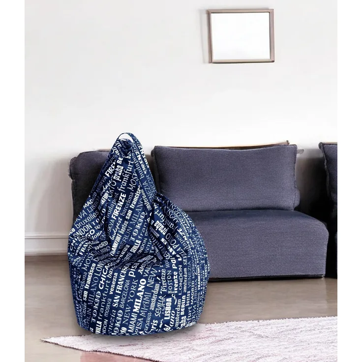 Dmora Sitzsack mit Schriftzug Fantasy, blau und weiß, Maße 80 x 120 x 80 cm
