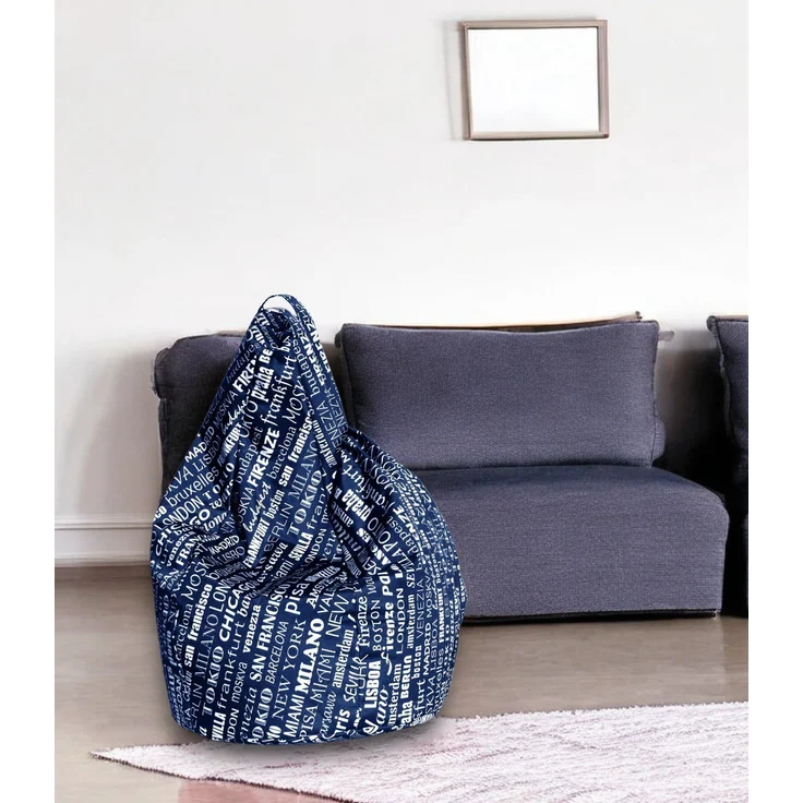 Dmora Sitzsack mit Schriftzug Fantasy, blau und weiß, Maße 80 x 120 x 80 cm