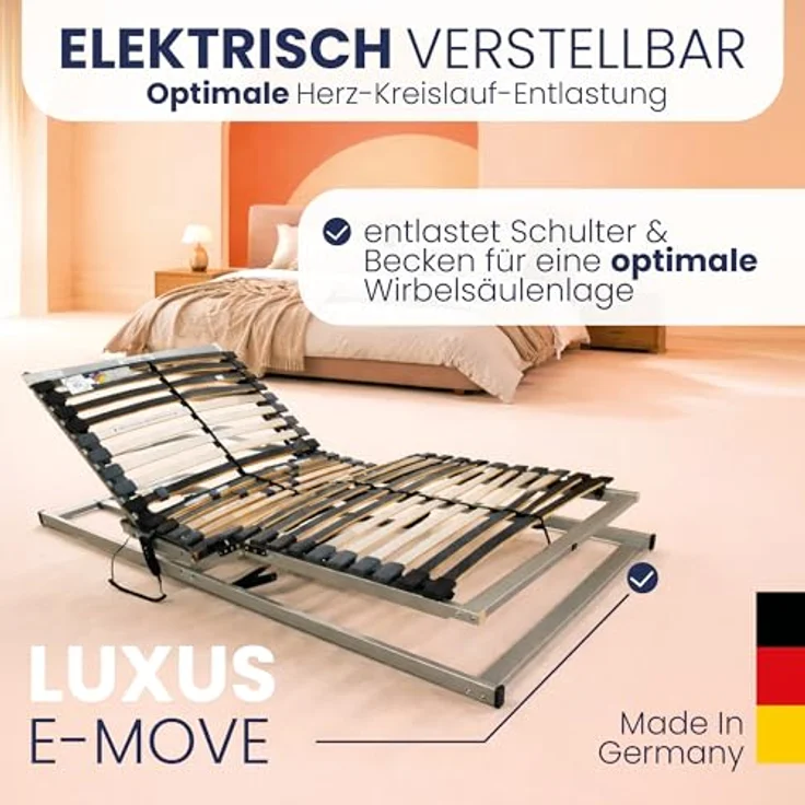 BeCo Lattenrost, Luxus E-Move, elektrischer Lattenrost, 90x200 cm, 28 Federholzleisten, komplett montiert, Kopf-und Fußteil verstellbar, TÜV geprüft, Made in Germany – Bild 3