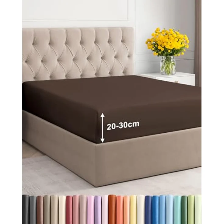Spannbettlaken 80x200 cm Braun - 30cm (12") Tiefe Tasche - Premium Mikrofaser Spannbetttuch - Weich, Knitter- und Bügelfrei - Atmungsaktiv, Hypoallergen und Oeko-TEX Standard 100 Zertifiziert – Bild 1
