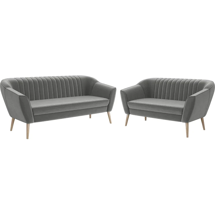 MEBLINI Sofa-Set KAIA 3+2 - Hellgrau Samt - für Wohnzimmer - Mini Lounge für fünf Personen - Küchensofa - Sofa Klein - Sitzgarnitur - Polstergarnitur - Sofagarnituren – Bild 1
