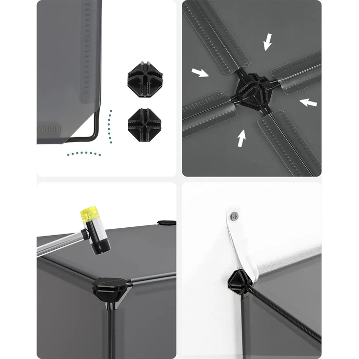 Songmics Schuhregal, Regalsystem, Steckregal, Set aus 16 Würfeln, DIY Regal, stapelbar, aus PP-Kunststoff, als Garderobe, für Schlafzimmer, Büro, 31 x 123 x 123 cm, grau LPC442G01 – Bild 5