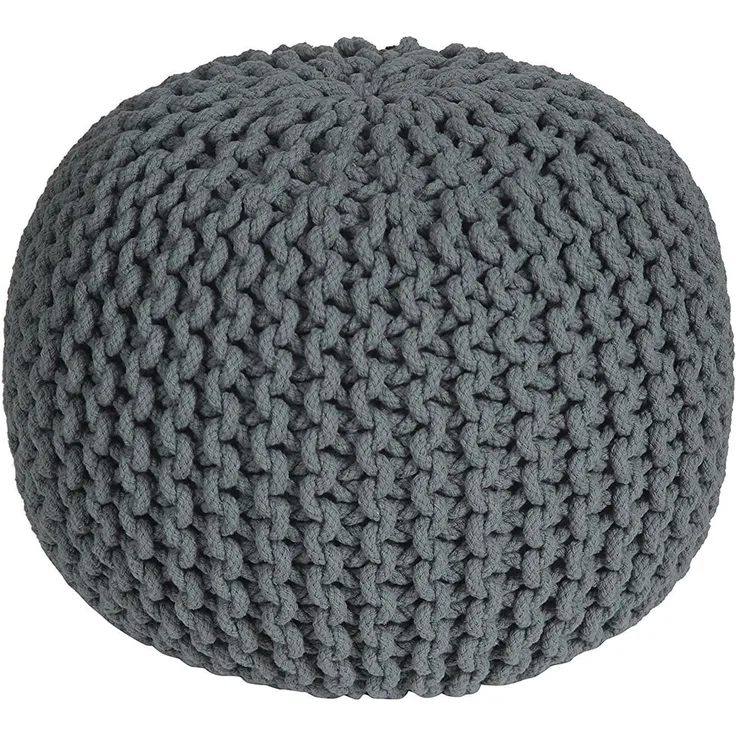 Homescapes Pouf Runder Strickpouf 100% Baumwolle, grau