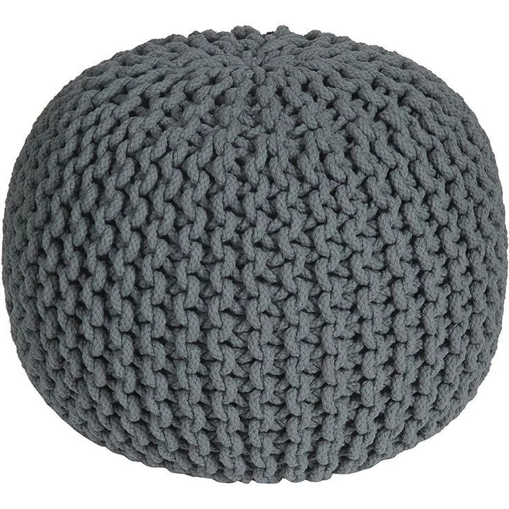 Homescapes Pouf Runder Strickpouf 100% Baumwolle, grau