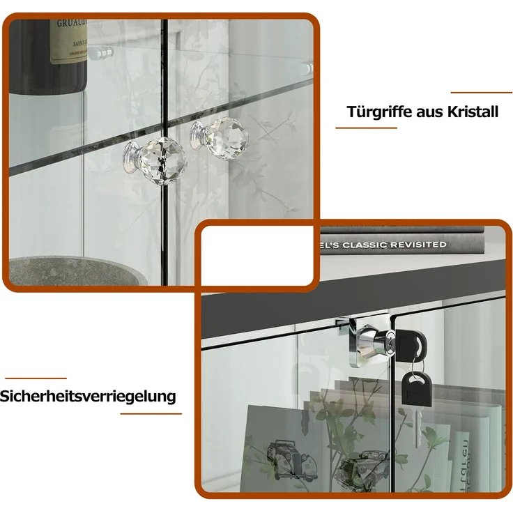 Moderne Glasvitrine mit Schubladen,Vitrine mit LED-Beleuchtung,Bücherregal aus gehärtetem Glas,Eintüriger Schrank mit vier EinlegebödenGeeignet für Wohn- und Schlafzimmer, schwarz-H167/B42.5/T36.5 cm--Schwarz--42.5x36.5x167cm--YOUDENOVA – Bild 6