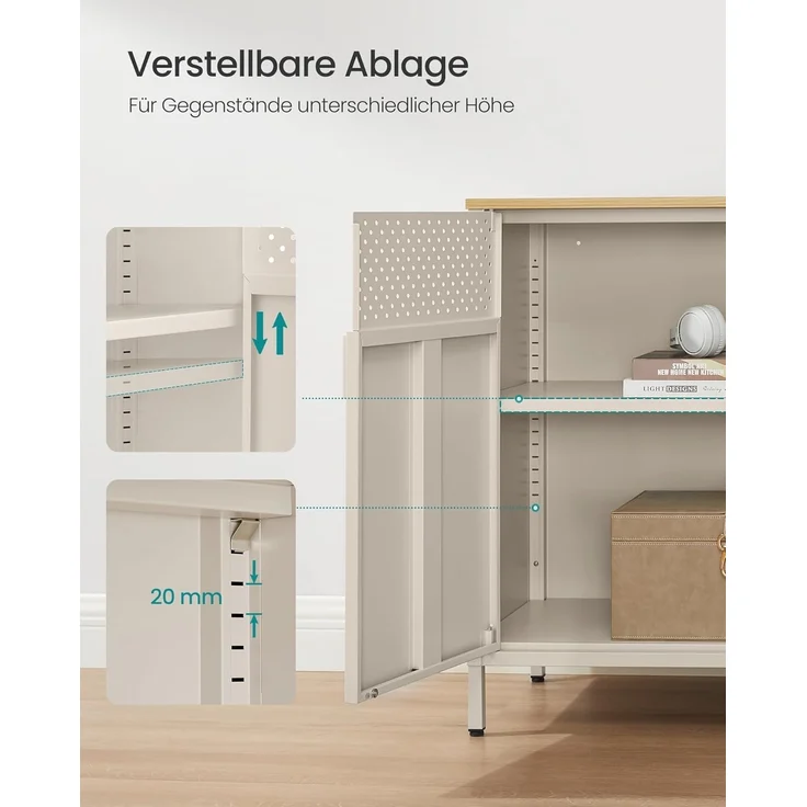 SONGMICS Metallschrank, mit Doppeltür, Magnetverschluss, verstellbarer Einlegeboden, Stahlgestell sandbeige-naturbeige, 40 x 80 x 76 cm – Bild 6