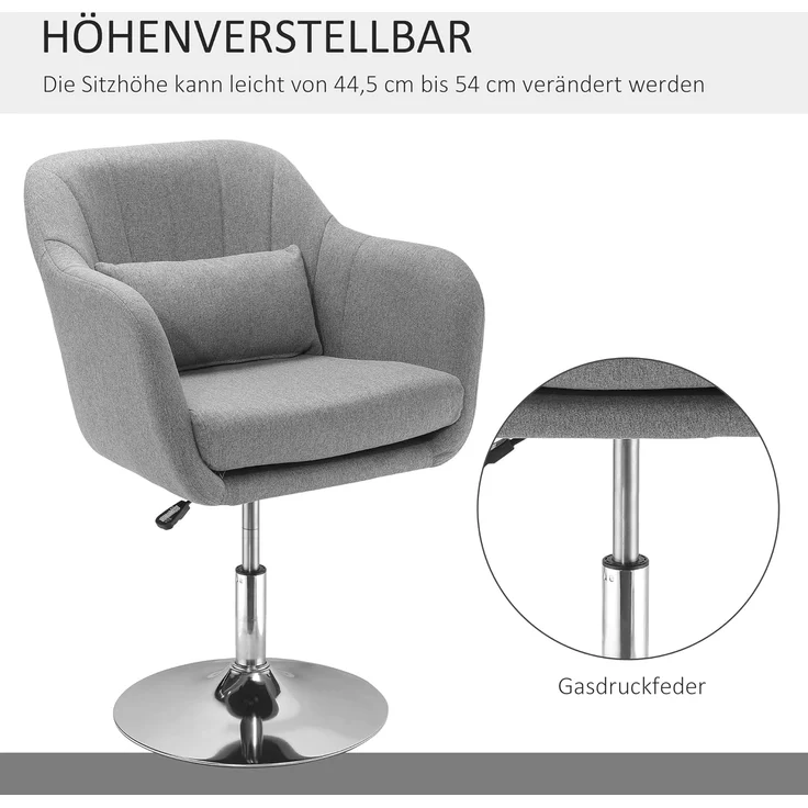 HOMCOM Relaxsessel höhenverstellbarer Bürostuhl (Drehhocker, 1-St, Arbeitshocker mit Lendenwirbelstütze), Stahl, Grau, 60 x 60 x 79-91 cm – Bild 4