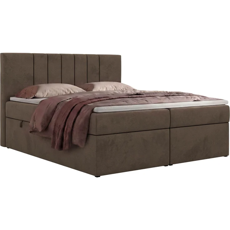 Boxspringbett INERO 140 x 200 mit Matratze H3 und Topper Visco, 7-Zonen-Multipocket-Kern, zwei Bettkästen, Doppelbett, gepolstert Kopfteil - Braun Velvet – Bild 7