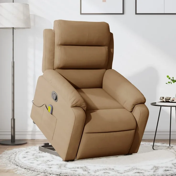 vidaXL Massagesessel mit Aufstehhilfe Braun Samt 3205111
