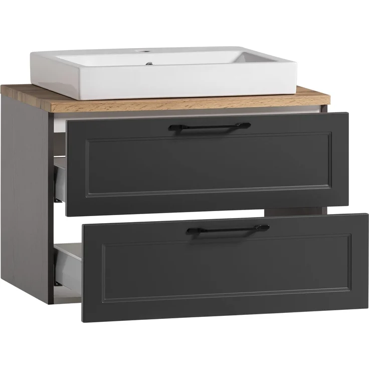 Waschtisch >Lyon< in grau, Wotaneiche, MDF - 80x63x47cm (BxHxT) – Bild 4
