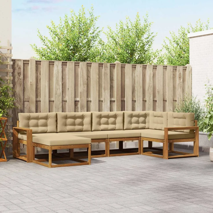 vidaXL Outdoor-Sofagarnitur 6 stk. 6-Sitzer Natur und Beige 3367831 – Bild 1