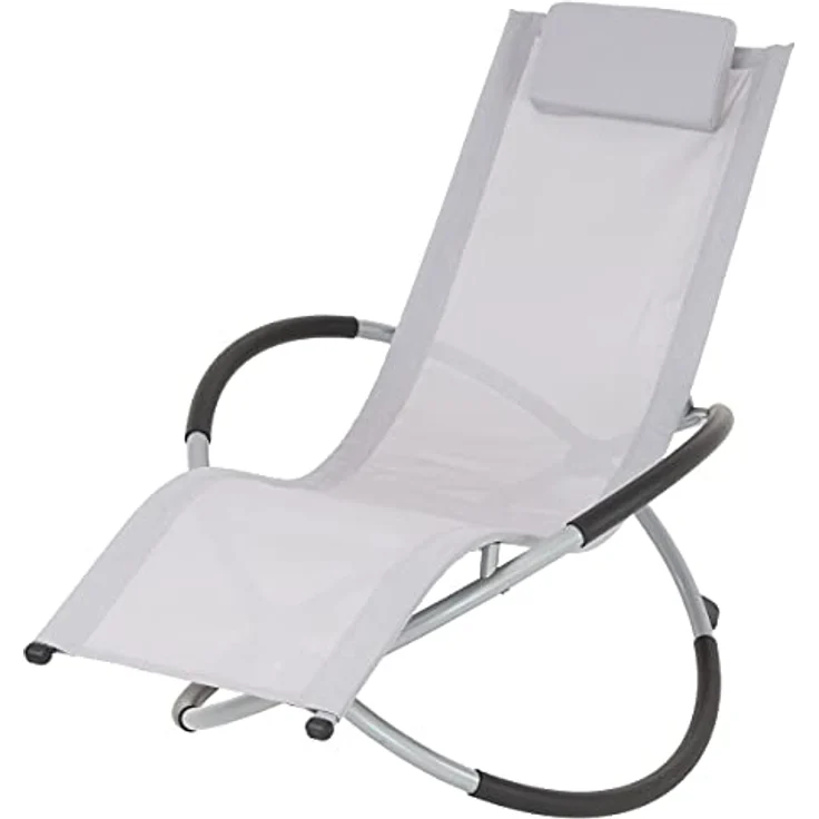 ECD Germany Schaukelliege Sonnenliege klappbar Hellgrau, mit Kopfstütze, ergonomischer Stahlrahmen, wetterfest und atmungsaktiv – Bild 1
