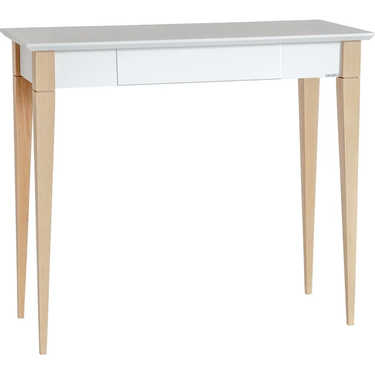 Ragaba Schreibtisch mit Schublade, MDF & dekorative Beine aus massivem Buchenholz, 85x40 cm, Weiß – Bild 1