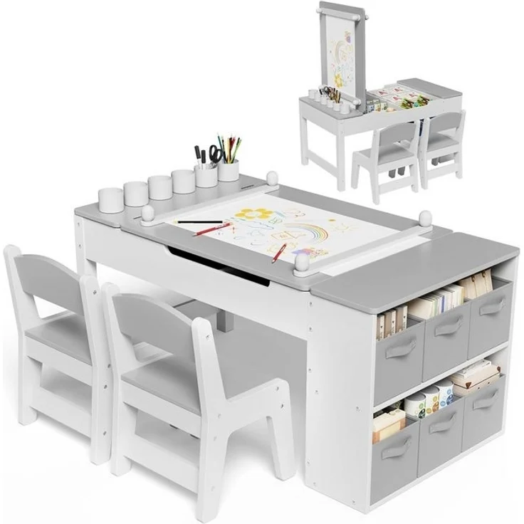 TLGREEN Kindertisch Höhenverstellbarer Kindertisch Set mit 2 Stühlen (Kindermaltisch mit Papierrolle und Stauraum), Wasserdichtes Kindertisch für Malen/Lernen/Essen(ab 3 Jahre) – Bild 4