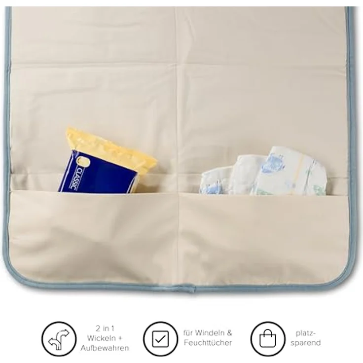 Hofbrucker® Windeltasche mit Wickelunterlage für unterwegs, faltbare Wickelclutch mit Organizer für Windeln & Feuchttücher, Abwischbar, Must Have für die Baby Erstausstattung (taubenblau) – Bild 5