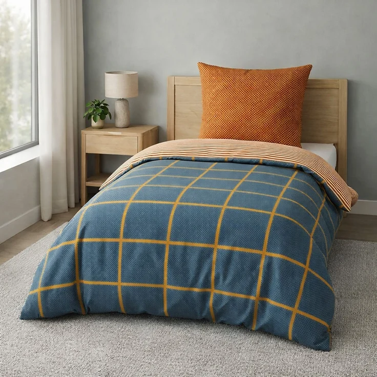 Renforce Bettwäsche mit Reißverschluss - Wendebettwäsche aus 100% Baumwolle, Karo- und Linienmuster 155x220 cm + 80x80 cm – Bild 2