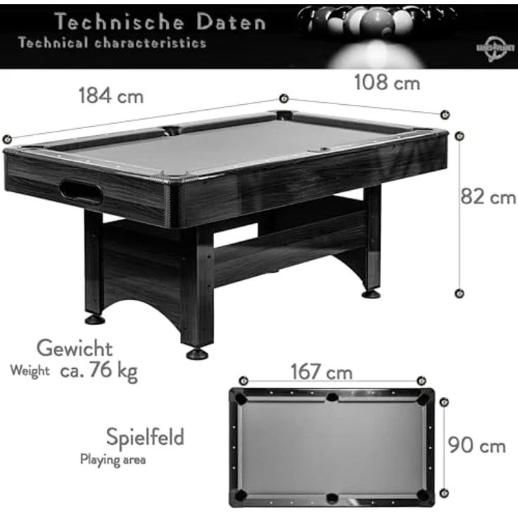 GAMES PLANET Billardtisch Games Planet 6 ft Billardtisch "Trendline", 9 Farbvarianten, 184x108x82 cm (LxBxH) – Bild 5