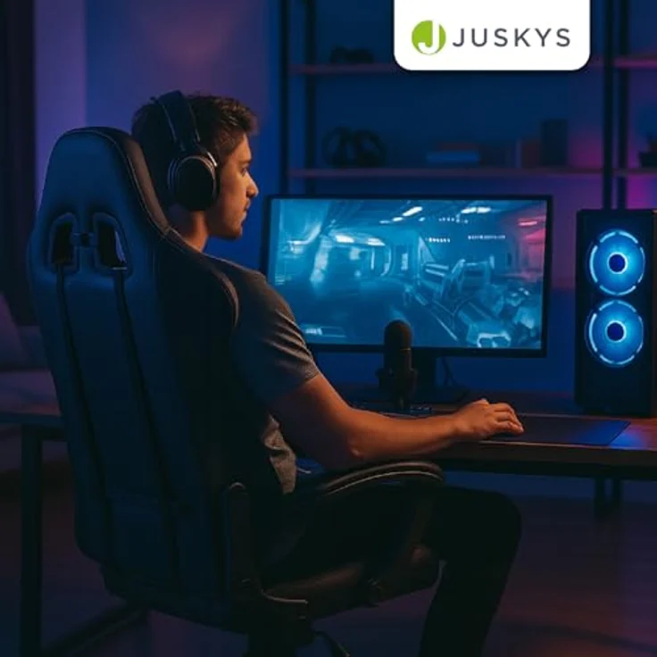 Juskys Gamingstuhl HyperSeat, verstellbare Rückenlehne, höhenverstellbarer Drehstuhl, Kunstleder, ergonomisch, für Büro & Gaming Setup – Grau/schwarz – Bild 3