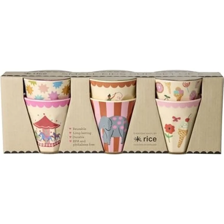 rice Kinderbecher Rice Melamin Becher 6er-SET Pink - Fun Fair Print 160ml, Melamin – Bild 1