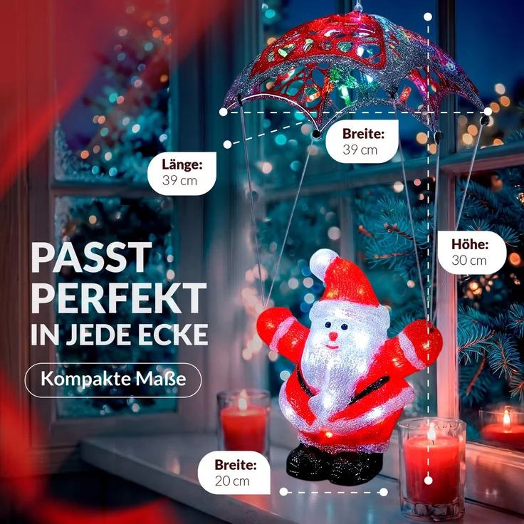 Deuba LED Acryl Figur Außen Weihnachtsmann Fallschirm beleuchtet Weihnachtsdeko Weihnachten Weihnachtsfigur – Bild 3