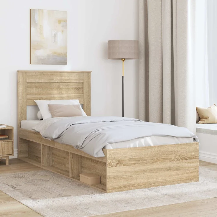 vidaXL Bettrahmen Sonoma-Eiche 90 x 200 cm Massives Kiefernholz 3409809 – Bild 2