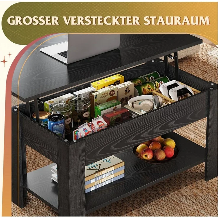 WLIVE Couchtisch Höhenverstellbar und Ausziehbar, Couchtisch Holz mit Stauraum (Wohnzimmertisch für Wohnzimmer, Büro, 1 Tisch), 98 x 48 x 46 cm – Bild 3
