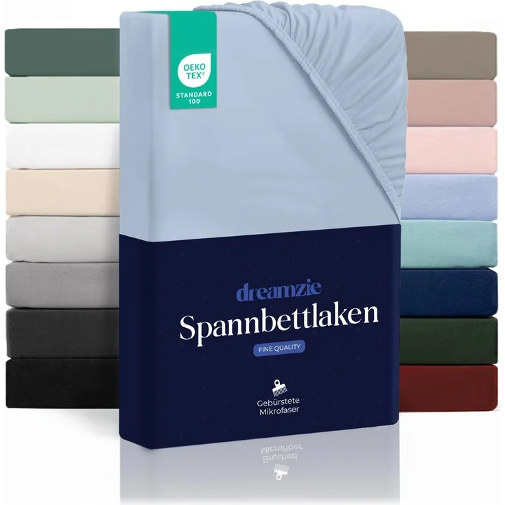 Dreamzie Spannbetttlaken 90x190 cm - Hoher Steg bis 33 cm - 100% Mikrofaser - Blau - Schadstoffgeprüft (Oeko TEX), Bettlaken mit Gummizug – Bild 1