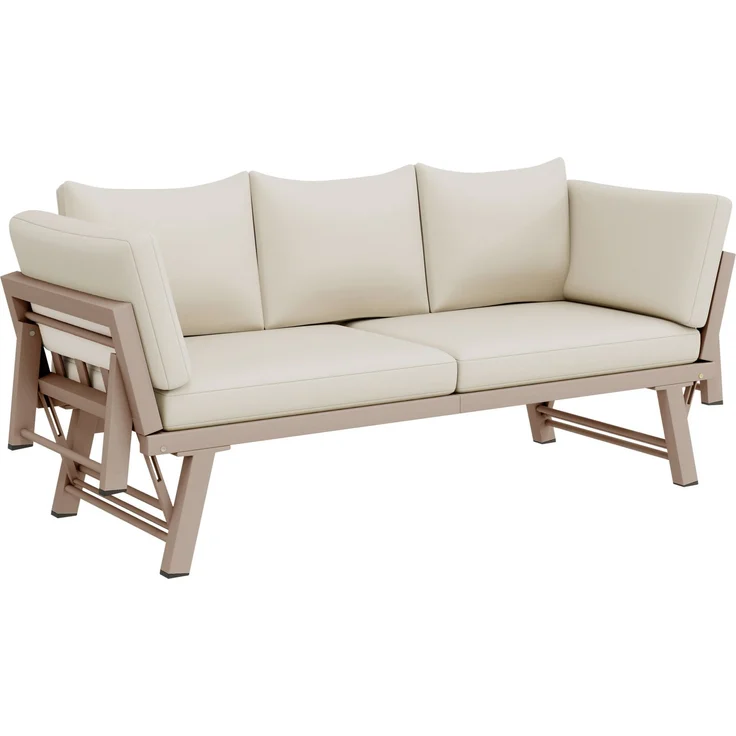Merax Gartenmöbel-Set, Outdoorsofa, 3-Sitzer-Sofa, Gartensofa mit Liegefunktion, Sonnenliege Gartenliege mit Auflagen und klappbaren Armlehne, Gartencouch, Beige – Bild 10