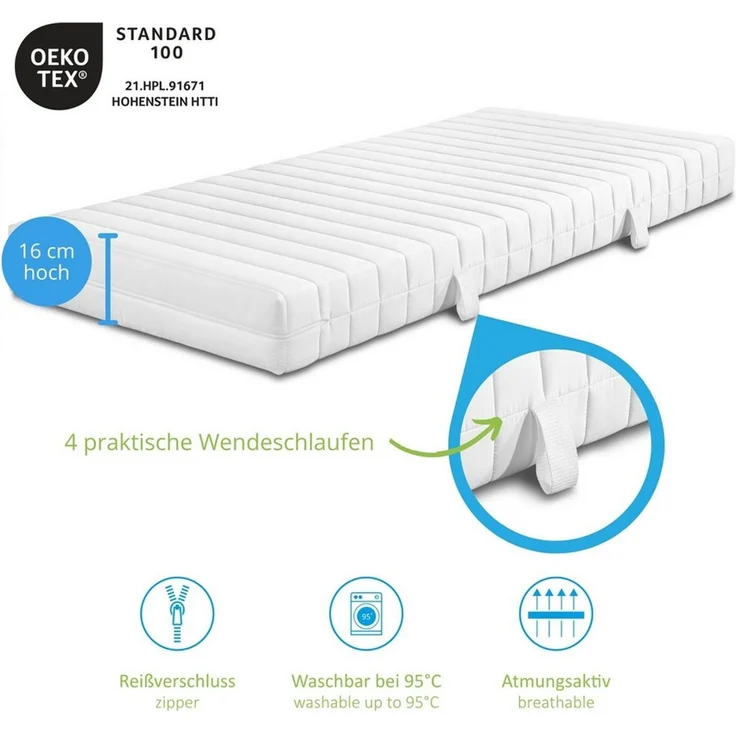 Taschenfederkernmatratze Comfort Line, 90x200 cm, 140x200 cm und weitere Größen, Bodyprotect, 16 cm hoch, orthopädische Matratze, 7-Zonen, verschiedene Härtegrade – Bild 3