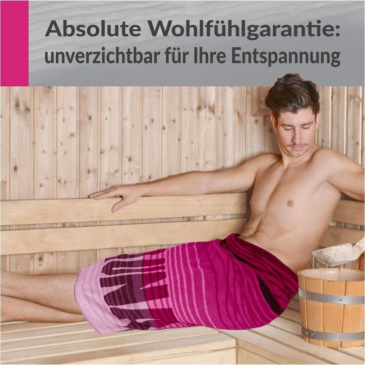 Lashuma Saunatuch Oslo, Frottee (1-St), Damen Saunahandtuch 85x200 cm mit Streifen Rosa - Weinrot – Bild 2