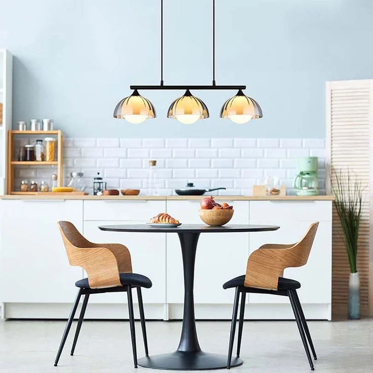 Hängeleuchte, 3-Flammig, Glas, rauch opal, schwarz, L 70 cm – Bild 6